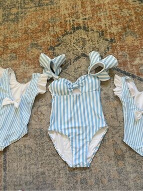 Dondolo Mommy & Me Classic Blue & White Stripe One-Piece Swimsuits